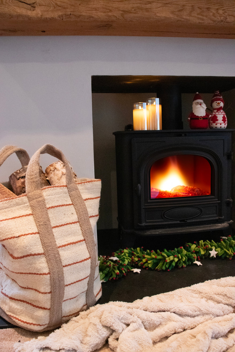 Jute Storage Bag - Beige and Brown Stripe