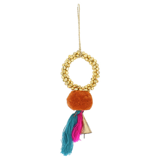 Bright Mini Bell Wreath with Orange Pompom and Tassels