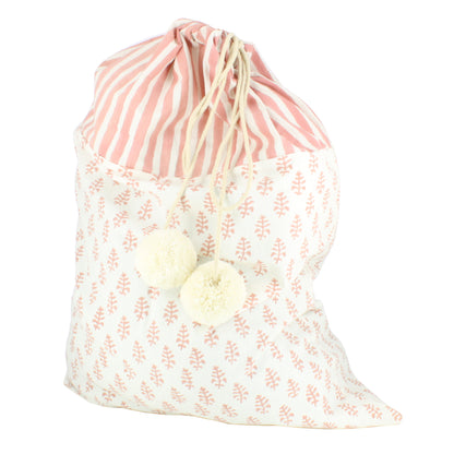 Drawerstring Storage Bag with Pom-Poms - Pink