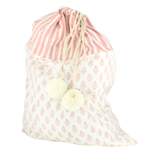 Drawerstring Storage Bag with Pom-Poms - Pink