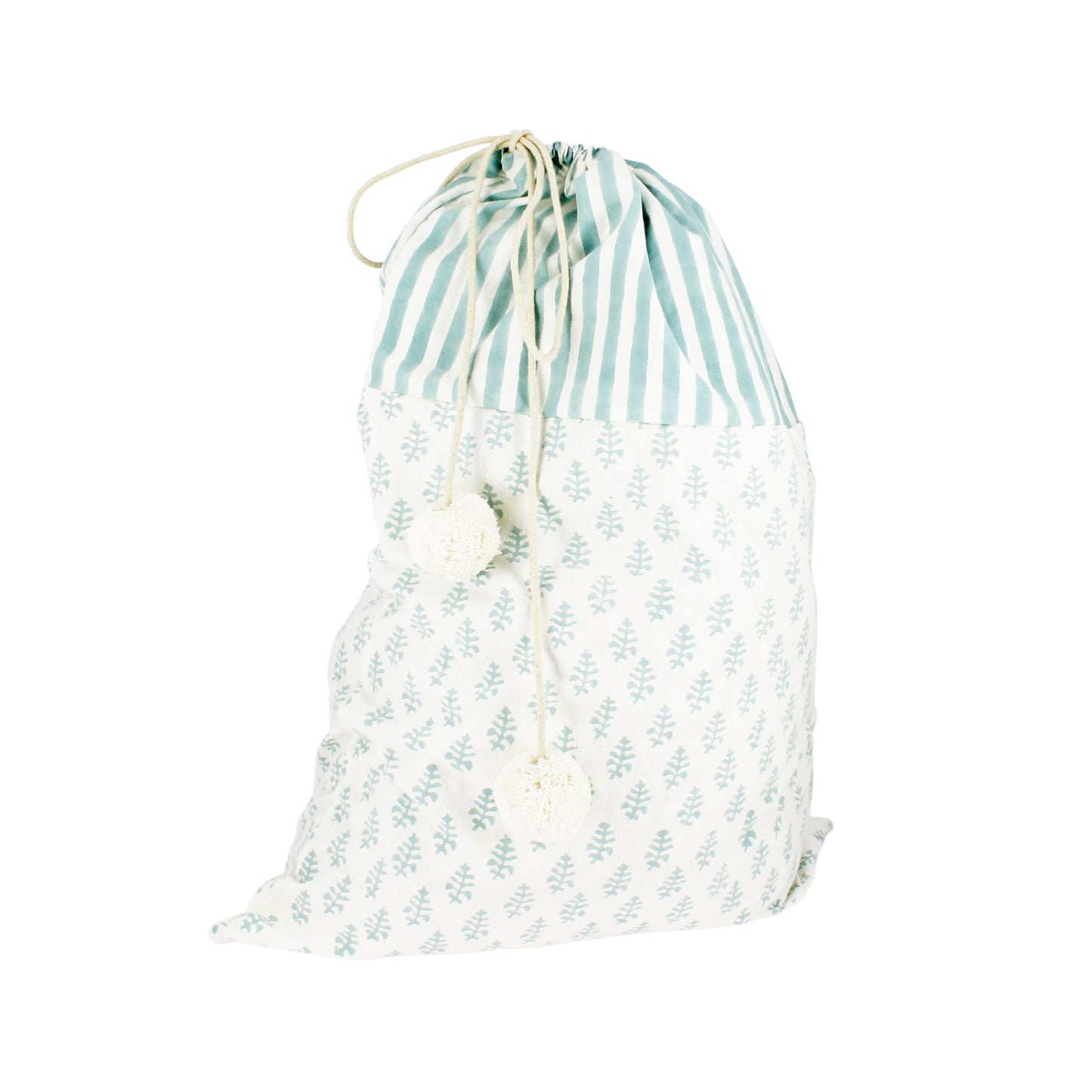 Drawerstring Storage Bag with Pom-Poms - Blue