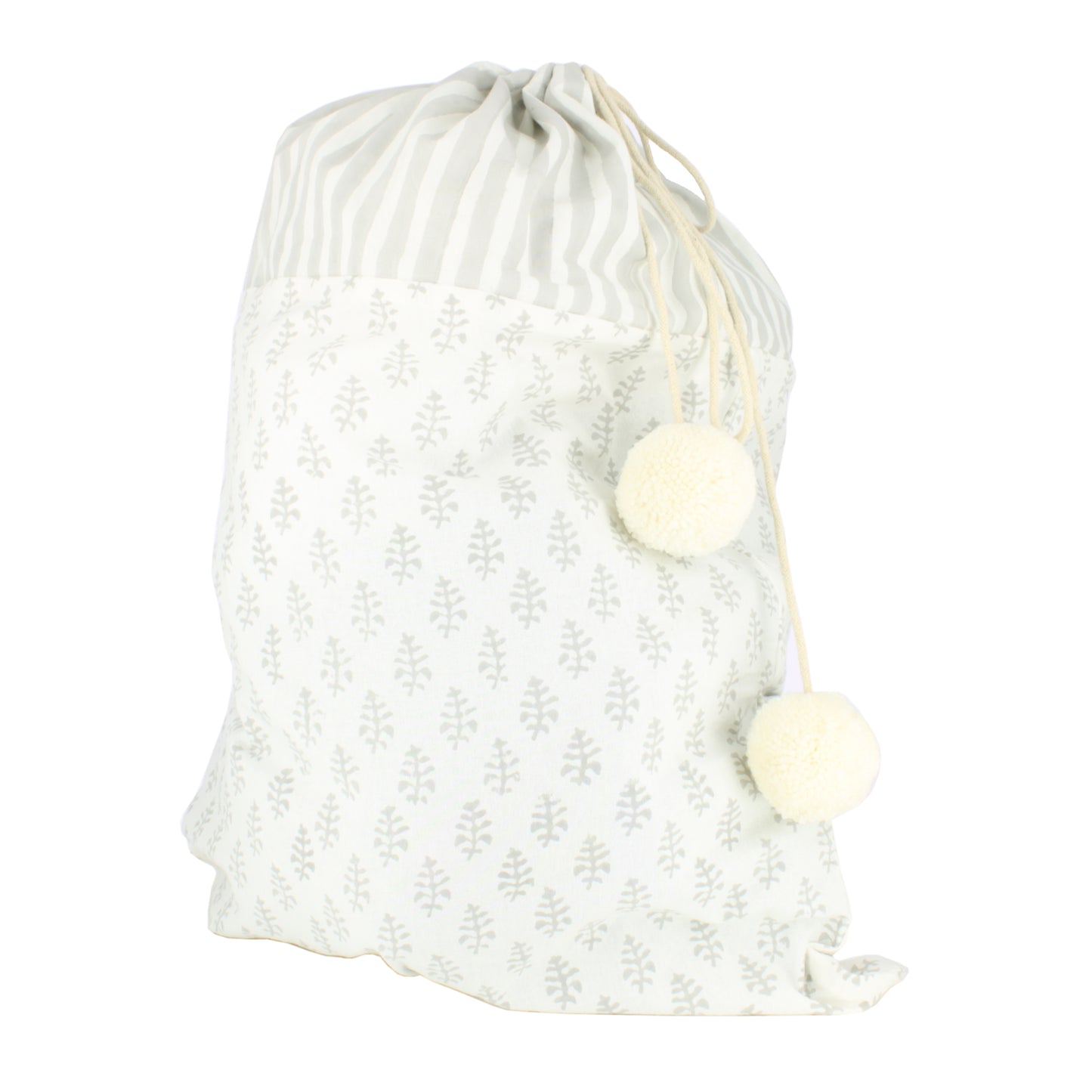 Drawerstring Storage Bag with Pom-Poms - Grey