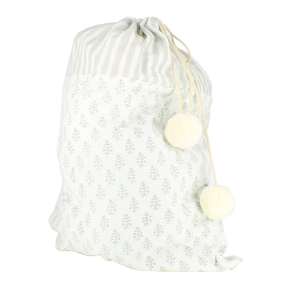 Drawerstring Storage Bag with Pom-Poms - Grey