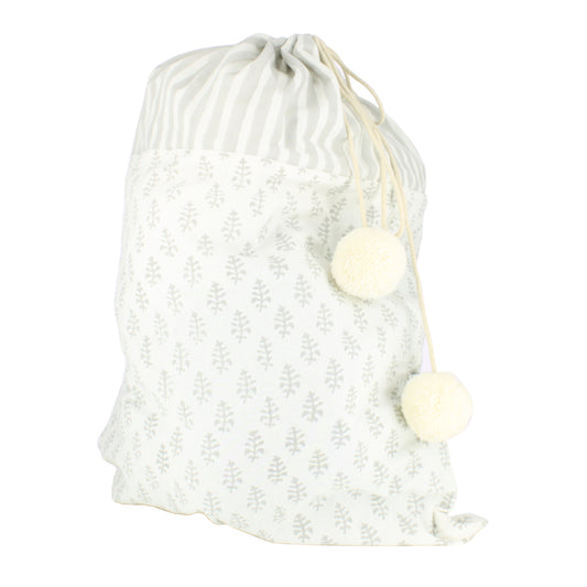 Drawerstring Storage Bag with Pom-Poms - Grey