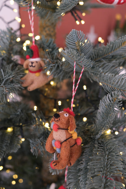 Christmas Dog with Garland Hanging Decoration