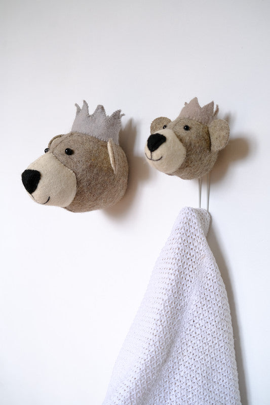 Baby Bear Head with Blue Crown Wall Decoration Mini Fiona Walker England
